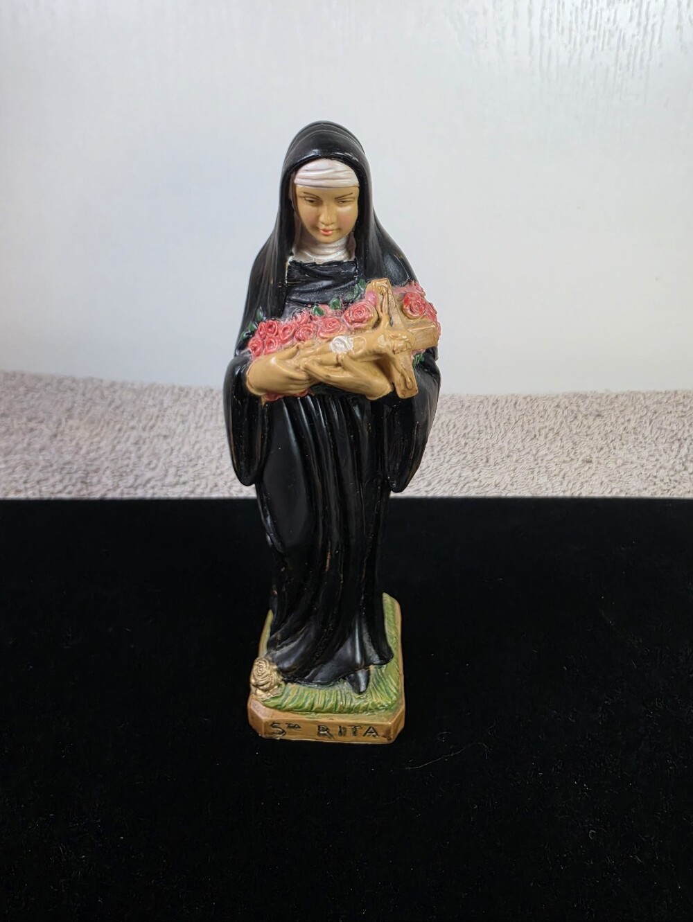 Religious Statue Figurine - Black and Pink Saint Rita Of Cascia